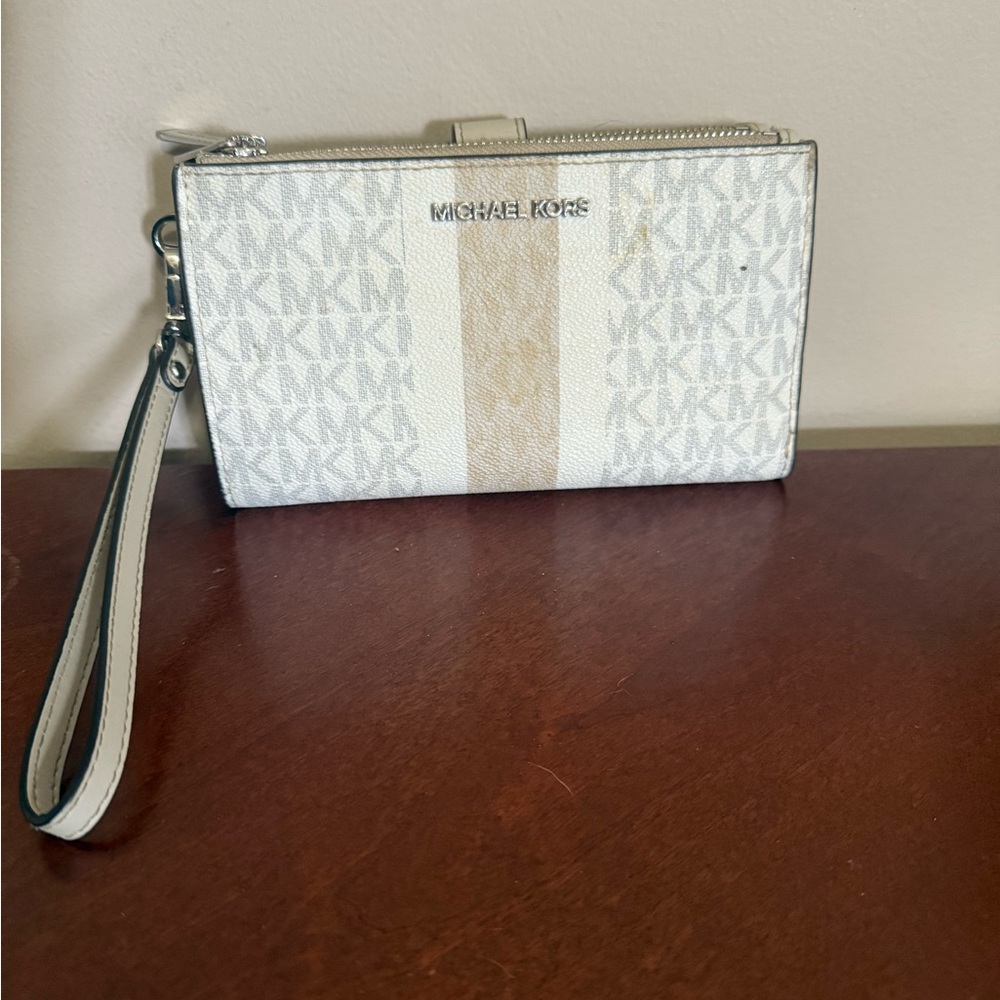 Michael Kors Monogram Wristlet in White and Gold